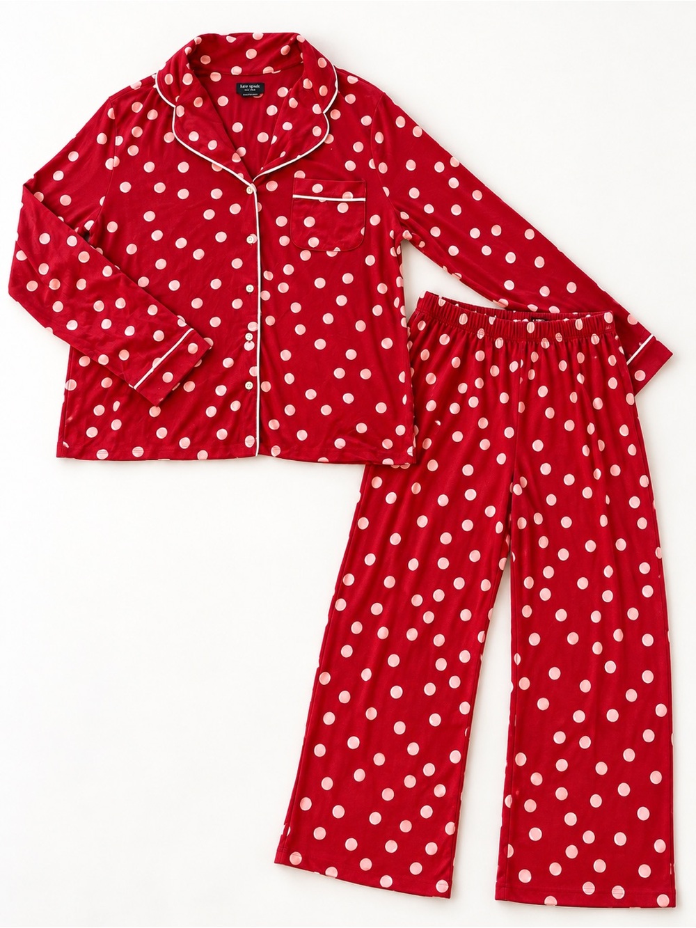 Kate Spade Red Pink Double Dot Long-Sleeve Pajama Set L